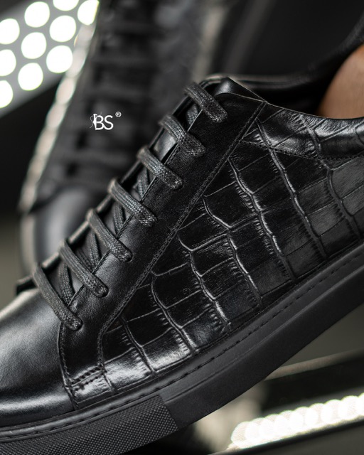 Men’s Vans Shoes, Model 087, Natural Suede Leather with Croco Side Pattern, Lace-Up, Black Sole