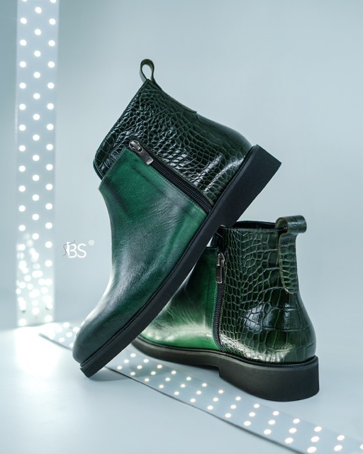 Men's Boots, Model B600, Genuine suede and Croco Leather, EPR Sole, Button Closure