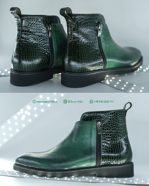 Men's Boots, Model B600, Genuine suede and Croco Leather, EPR Sole, Button Closure