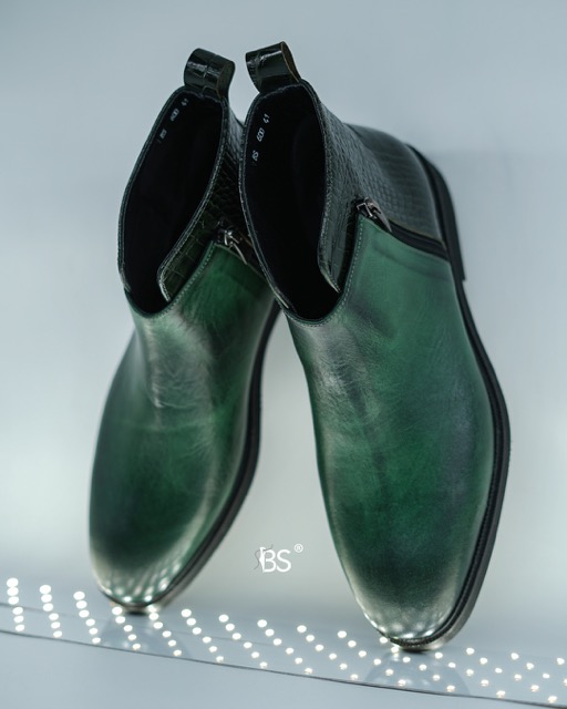 Men's Boots, Model B600, Genuine suede and Croco Leather, EPR Sole, Button Closure