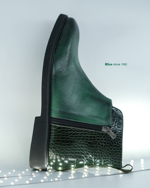 Men's Boots, Model B600, Genuine suede and Croco Leather, EPR Sole, Button Closure